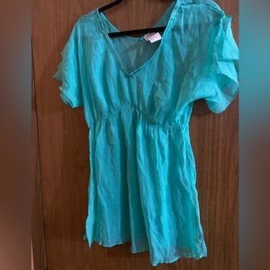 Sea green top/swim cover/lingerie silky mesh with blue sparkle L by Intimissimi